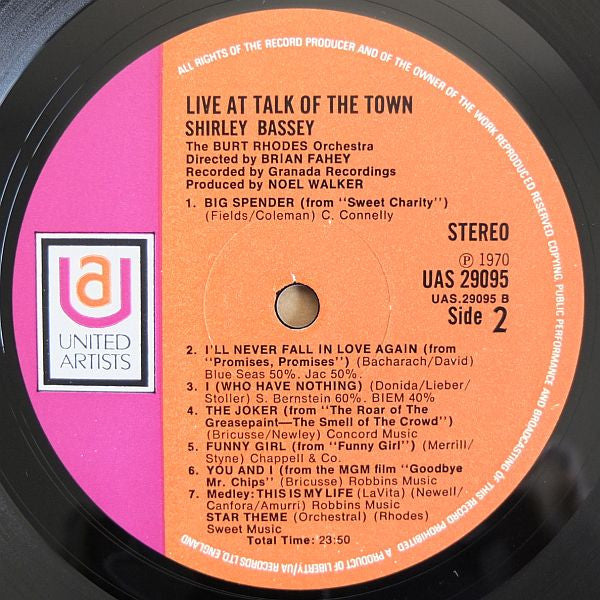 Shirley Bassey : Live At Talk Of The Town (LP, Album)
