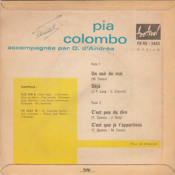Pia Colombo : Un Soir De Mai (7", EP)