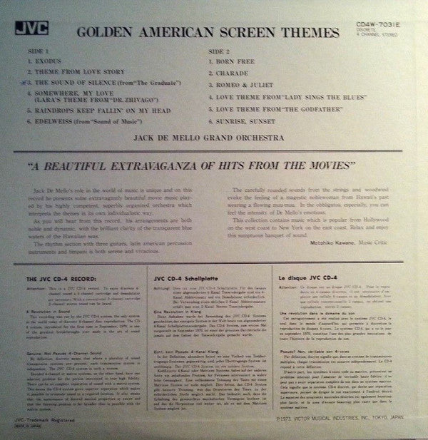 Jack De Mello Grand Orchestra : Golden American Screen Themes (LP, Album, Quad)