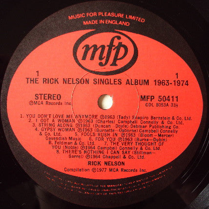 Ricky Nelson (2) : The Rick Nelson Singles Album 1963-1974 (LP, Comp, RE)