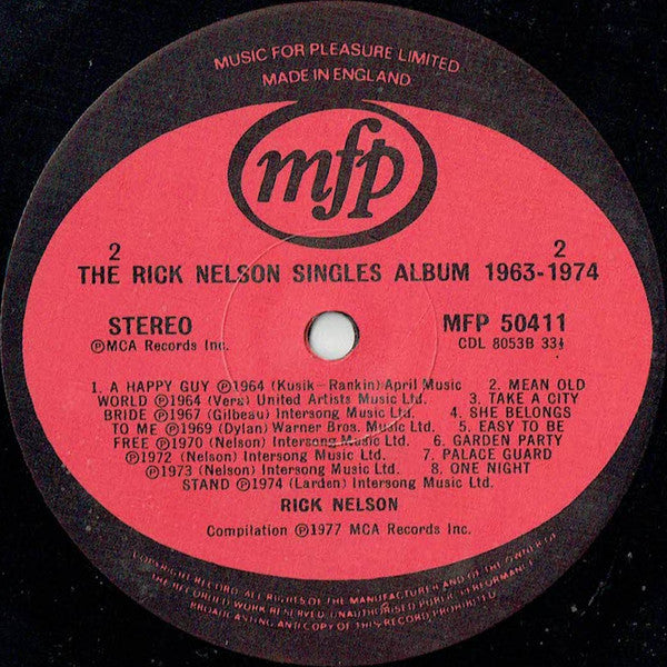 Ricky Nelson (2) : The Rick Nelson Singles Album 1963-1974 (LP, Comp, RE)