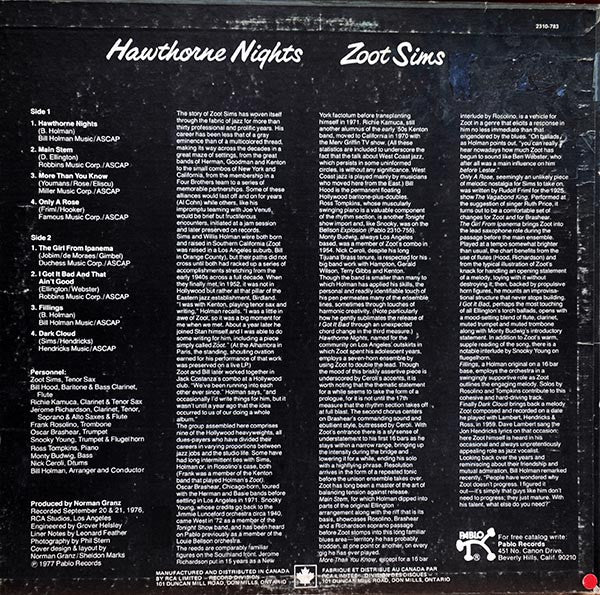 Zoot Sims : Hawthorne Nights (LP, Album)