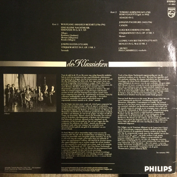 I Musici : Mozart: "Eine Kleine Nachtmusik"; Haydn: Serenade; Albinoni: Adagio; Pachelbel: Canon; Boccherini: Menuet; Beethoven: Menuet  (LP, Album)