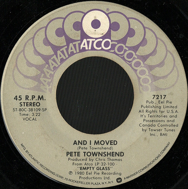 Pete Townshend : Let My Love Open The Door / And I Moved (7", Spe)