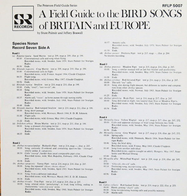 No Artist : The Peterson Field Guide To The Bird Songs Of Britain And Europe: Record 7 (LP)