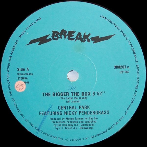 Central Park (6) Featuring Nicky Pendergrass : The Bigger The Box (The Better The Sound) (12")