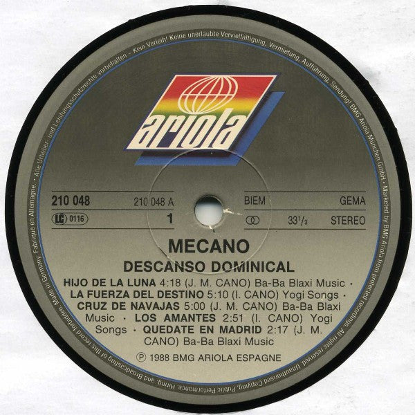 Mecano : Descanso Dominical (LP, Album)