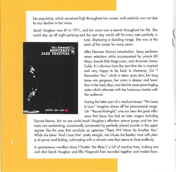 Sarah Vaughan : Live At The 1971 Monterey Jazz Festival (CD)