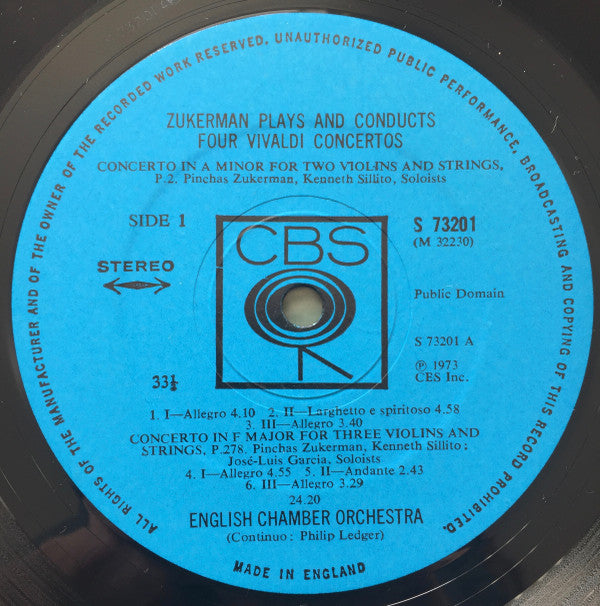 Pinchas Zukerman : Zukerman Plays And Conducts Four Vivaldi Concertos (LP)