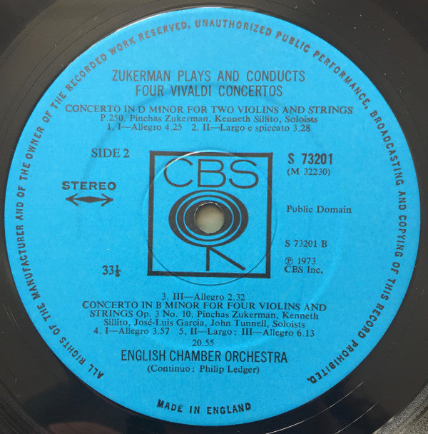 Pinchas Zukerman : Zukerman Plays And Conducts Four Vivaldi Concertos (LP)