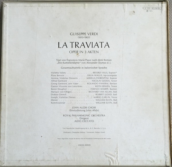 Giuseppe Verdi, Beverly Sills, Nicolai Gedda, Rolando Panerai, John Alldis Choir, Royal Philharmonic Orchestra Dirigent Aldo Ceccato : La Traviata (Box + 3xLP)