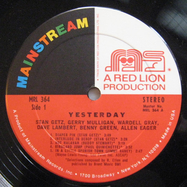 Stan Getz, Gerry Mulligan, Wardell Gray, Dave Lambert (3), Bennie Green, Allen Eager : Yesterday (LP, Comp, Gat)