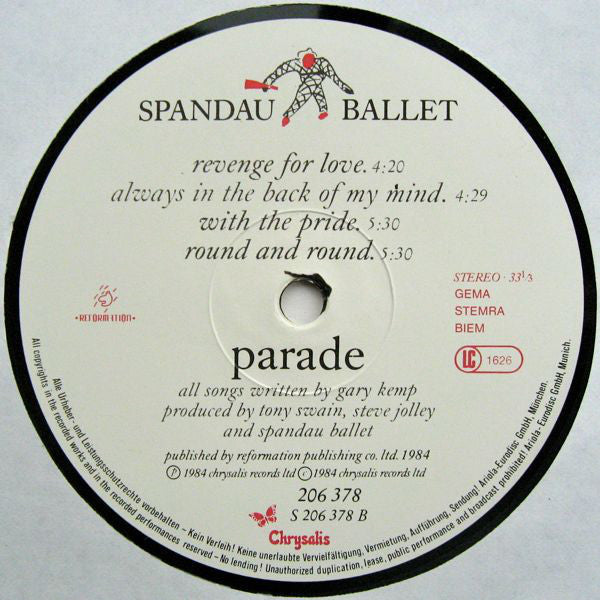 Spandau Ballet : Parade (LP, Album, Gat)