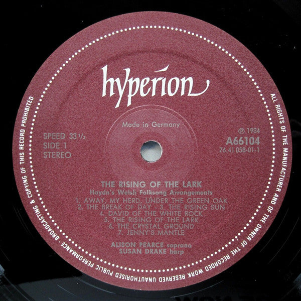 Alison Pearce, Susan Drake : The Rising Of The Lark (Haydn's Welsh Folksong Arrangements) (LP)