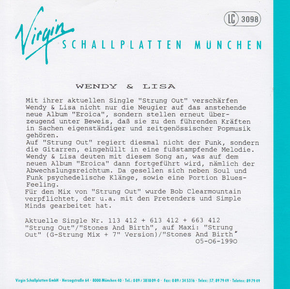 Wendy & Lisa : Strung Out (7", Single)