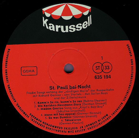 Richard Germer - Die Starlets - Sailor Boys - Zillertalmusik : St. Pauli Bei Nacht (LP, RE)