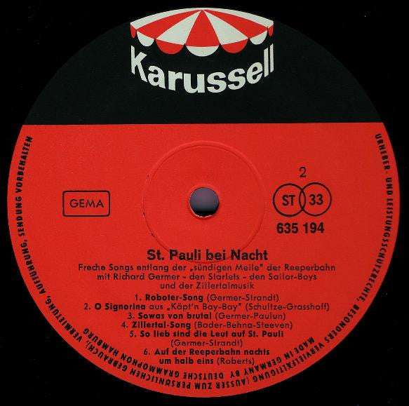Richard Germer - Die Starlets - Sailor Boys - Zillertalmusik : St. Pauli Bei Nacht (LP, RE)