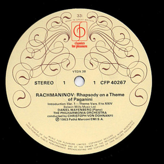 Sergei Vasilyevich Rachmaninoff - Daniel Wayenberg & Malcolm Binns, Philharmonia Orchestra, Christoph von Dohnányi / London Philharmonic Orchestra, Alexander Gibson : Rhapsody On A Theme Of Paganini / Piano Concerto No.1 (LP, Comp)
