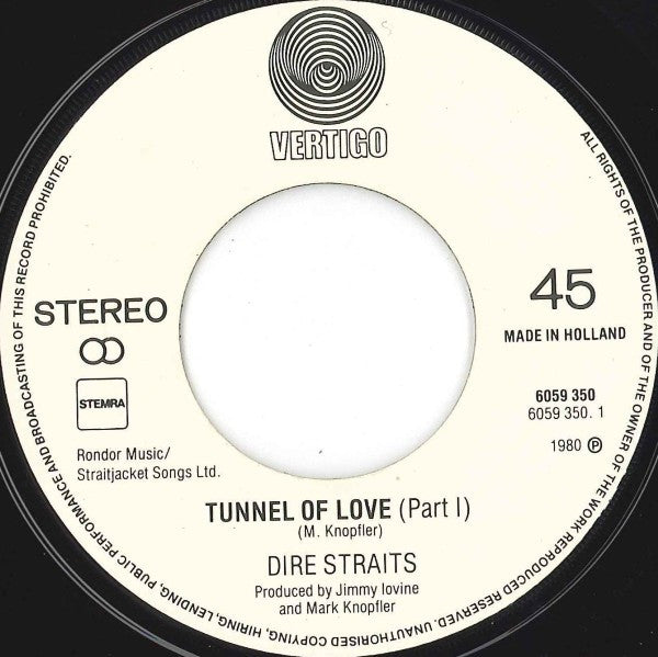 Dire Straits : Tunnel Of Love (Part 1 & 2) (7", Single)
