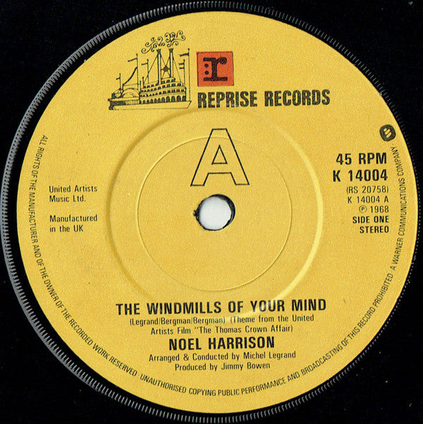 Noel Harrison : The Windmills Of Your Mind (7", RE)