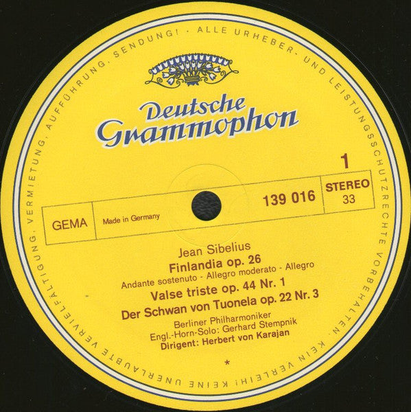 Jean Sibelius / Berliner Philharmoniker, Herbert von Karajan : Finlandia • Valse Triste • Der Schwan Von Tuonela • Tapiola (LP, RE)