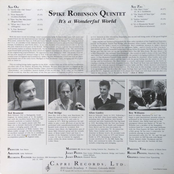 Spike Robinson Quintet : It's A Wonderful World (LP, Album)