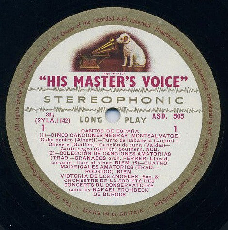 Victoria De Los Angeles, Orchestre De La Société Des Concerts Du Conservatoire , Conducted By:  Rafael Frühbeck De Burgos : Cantos De España (LP, Album, Comp)