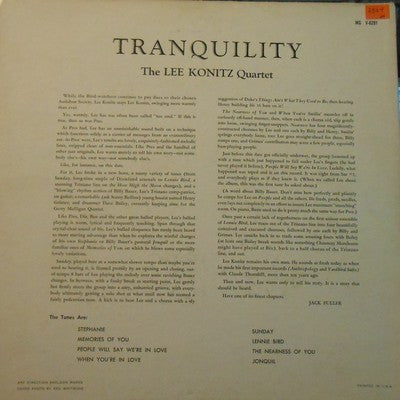 The Lee Konitz Quartet : Tranquility (LP, Album, Mono)