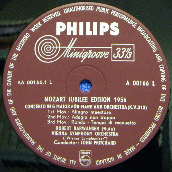 Wolfgang Amadeus Mozart, Hubert Barwahser, Wiener Symphoniker, John Pritchard : Zwei Konzerte Für Flöte Und Orchester G Dur K.V. 313 •  D Dur K.V. 314 (LP, Mono, RE)