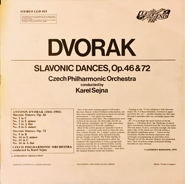 Antonín Dvořák, The Czech Philharmonic Orchestra , Conducted By  Karel Šejna : Most Popular Slavonic Dances (LP, Album)