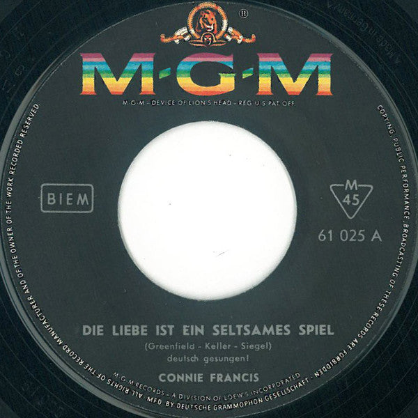 Connie Francis : Die Liebe Ist Ein Seltsames Spiel (7", Single, Mono)