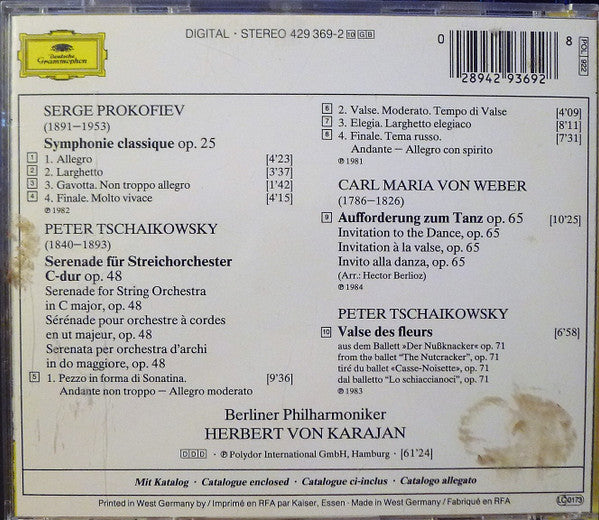 Herbert von Karajan - Sergei Prokofiev / Pyotr Ilyich Tchaikovsky / Carl Maria von Weber : Karajan Conducts / Serenade For Strings • Waltz Of The Flowers / Invitation To The Dance (CD, Comp, Ltd)