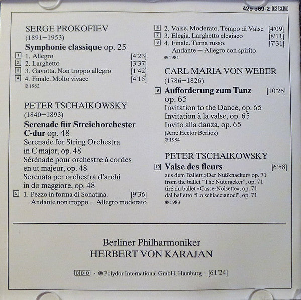 Herbert von Karajan - Sergei Prokofiev / Pyotr Ilyich Tchaikovsky / Carl Maria von Weber : Karajan Conducts / Serenade For Strings • Waltz Of The Flowers / Invitation To The Dance (CD, Comp, Ltd)