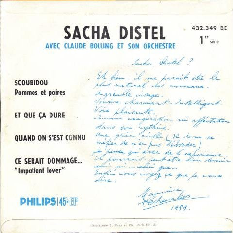 Sacha Distel Avec Claude Bolling Et Son Orchestre : Scoubidou (Pommes Et Poires) (7", EP)