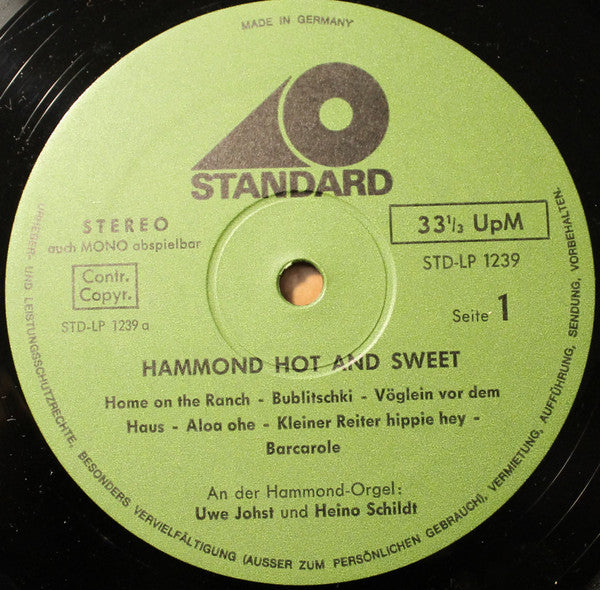 Uwe Johst Und Heino Schildt : Hammond Hot And Sweet (LP)