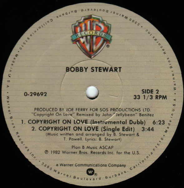 Bobby Stewart : Copyright On Love (12")