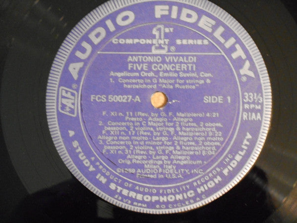 Antonio Vivaldi, Orchestra Dell'Angelicum Di Milano Conducted By Emilio Suvini : Five Concerti (LP, Album)