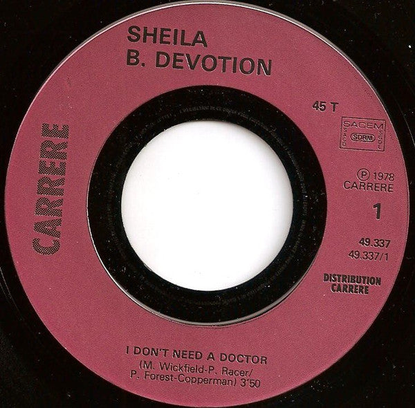 Sheila & B. Devotion : I Don't Need A Doctor / Hôtel De La Plage (7", Single)