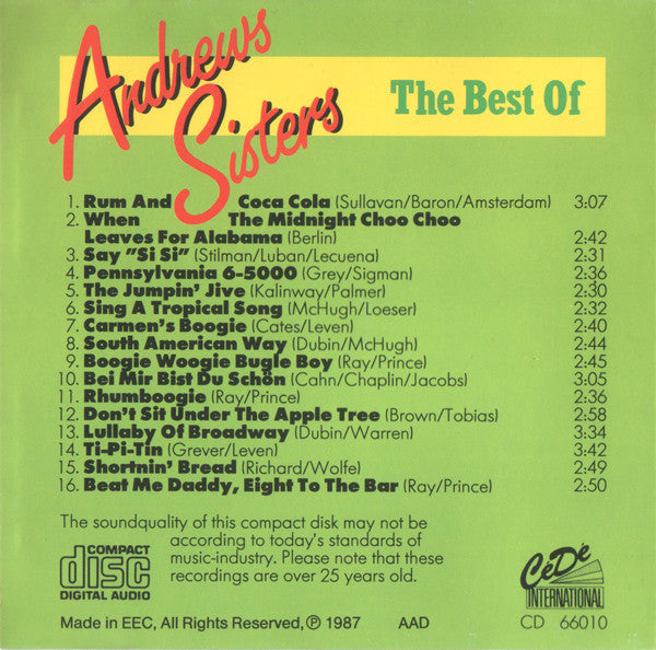 The Andrews Sisters : The Best Of Andrews Sisters (CD, Comp)
