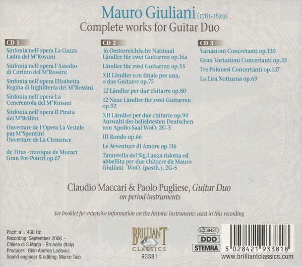 Mauro Giuliani (2), Duo Maccari / Pugliese : Complete Works For Guitar Duo (3xCD, Album)