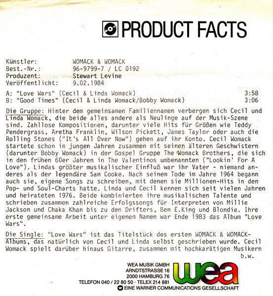 Womack & Womack : Love Wars (7", Single)