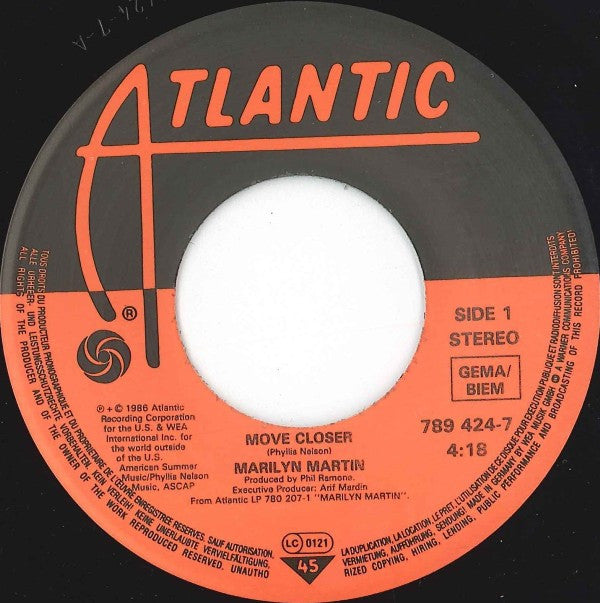 Marilyn Martin : Move Closer (7", Single)