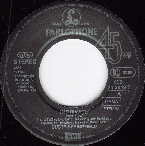 Dusty Springfield : In Private (7", Single)