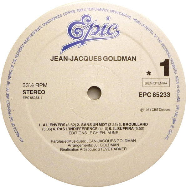 Jean-Jacques Goldman : Jean Jacques Goldman (LP, Album, RE)