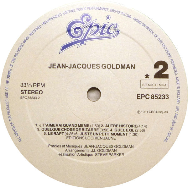 Jean-Jacques Goldman : Jean Jacques Goldman (LP, Album, RE)