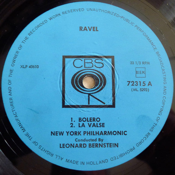 Maurice Ravel, Leonard Bernstein, New York Philharmonic : Bolero • La Valse • Rhapsodie Espagnole (LP)