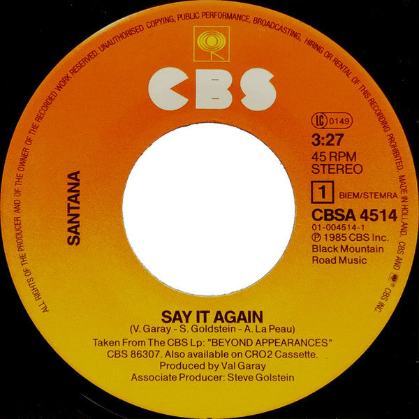 Santana : Say It Again (7", Single)