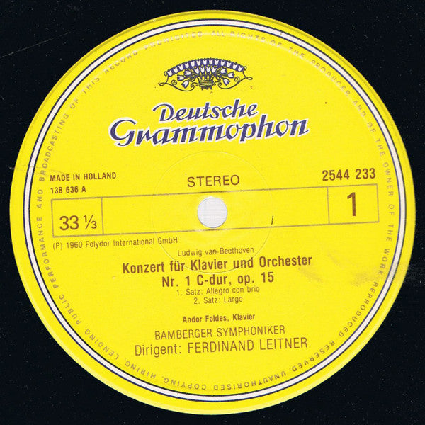 Ludwig van Beethoven - Andor Foldes • Jörg Demus - Ferdinand Leitner : Klavierkonzert Nr. 1 / Fantasie Für Klavier, Chor Und Orchester (LP, Comp)