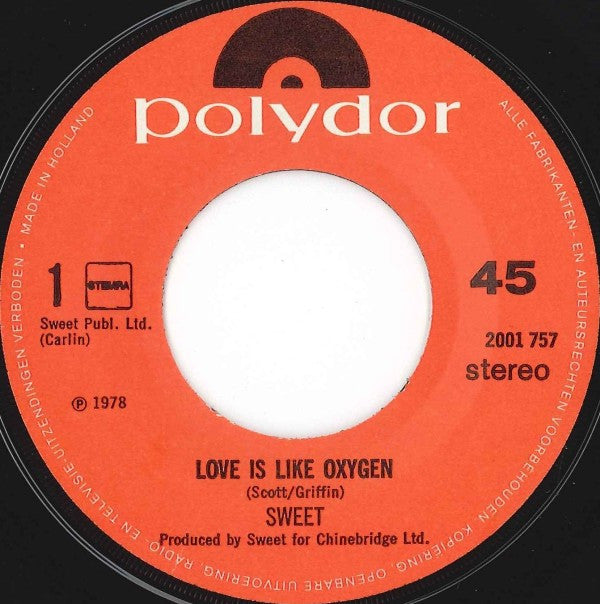 The Sweet : Love Is Like Oxygen (7", Single)
