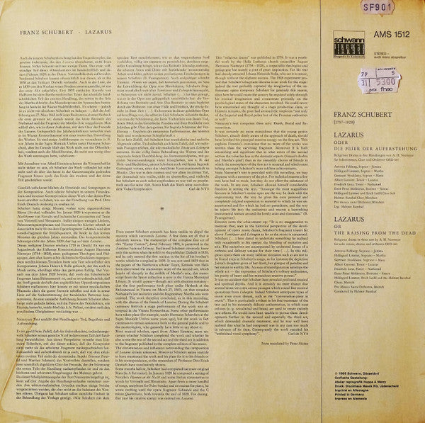 Franz Schubert : Lazarus (LP)